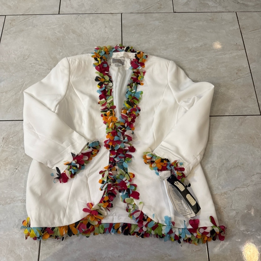 Cream Fringed Trim Blazer - Elegant Casual Tailoring - Picture 2 of 4
